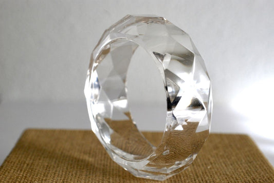 Clear Faceted Bangle Bracelet, Chunky Lucite