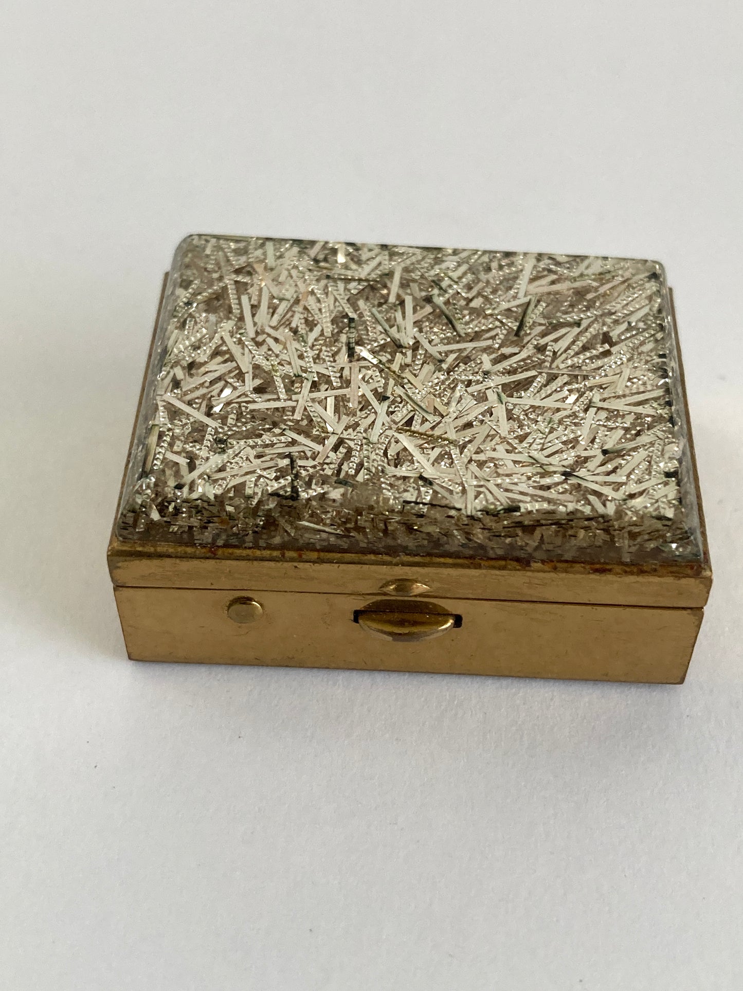Vintage 1950s Silver Confetti Pill Box