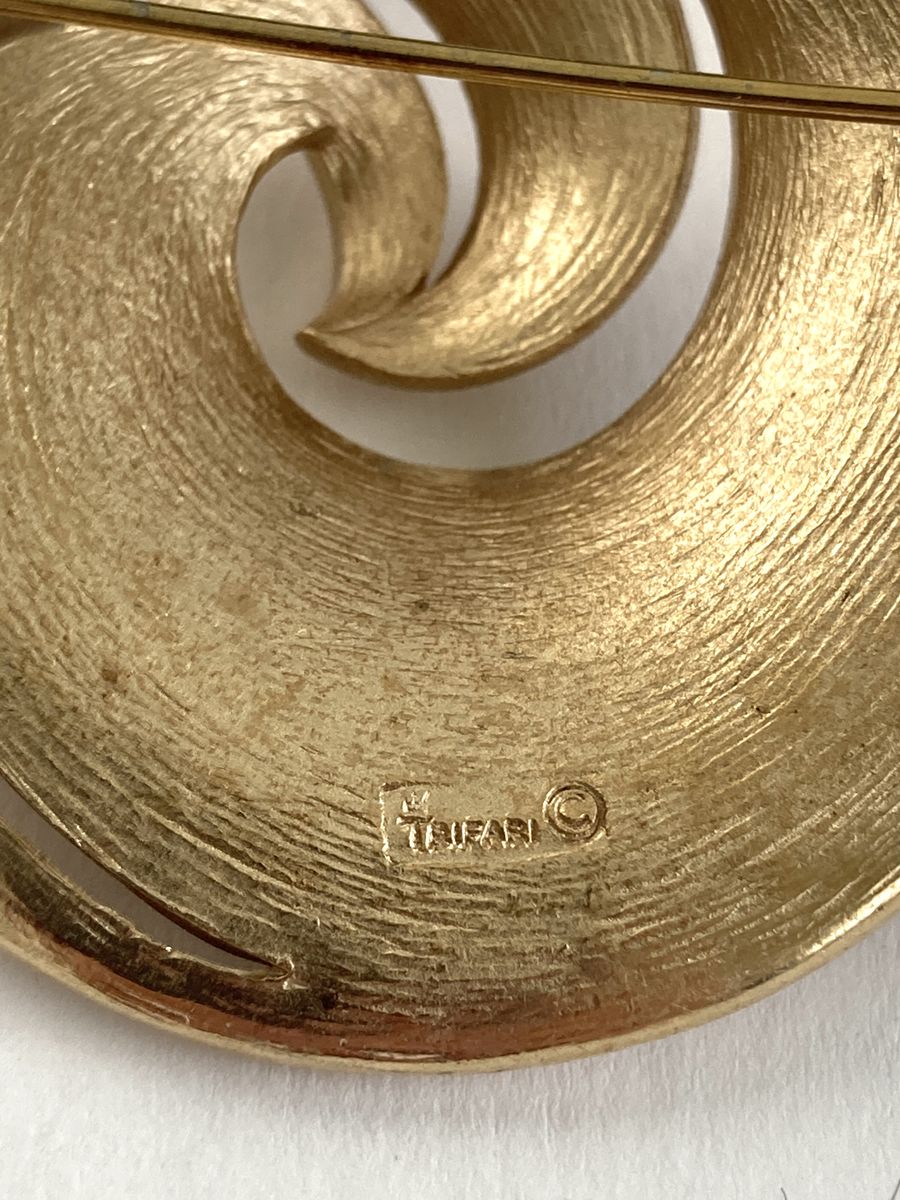 Trifari Textured Gold Swirl Brooch and Earrings
