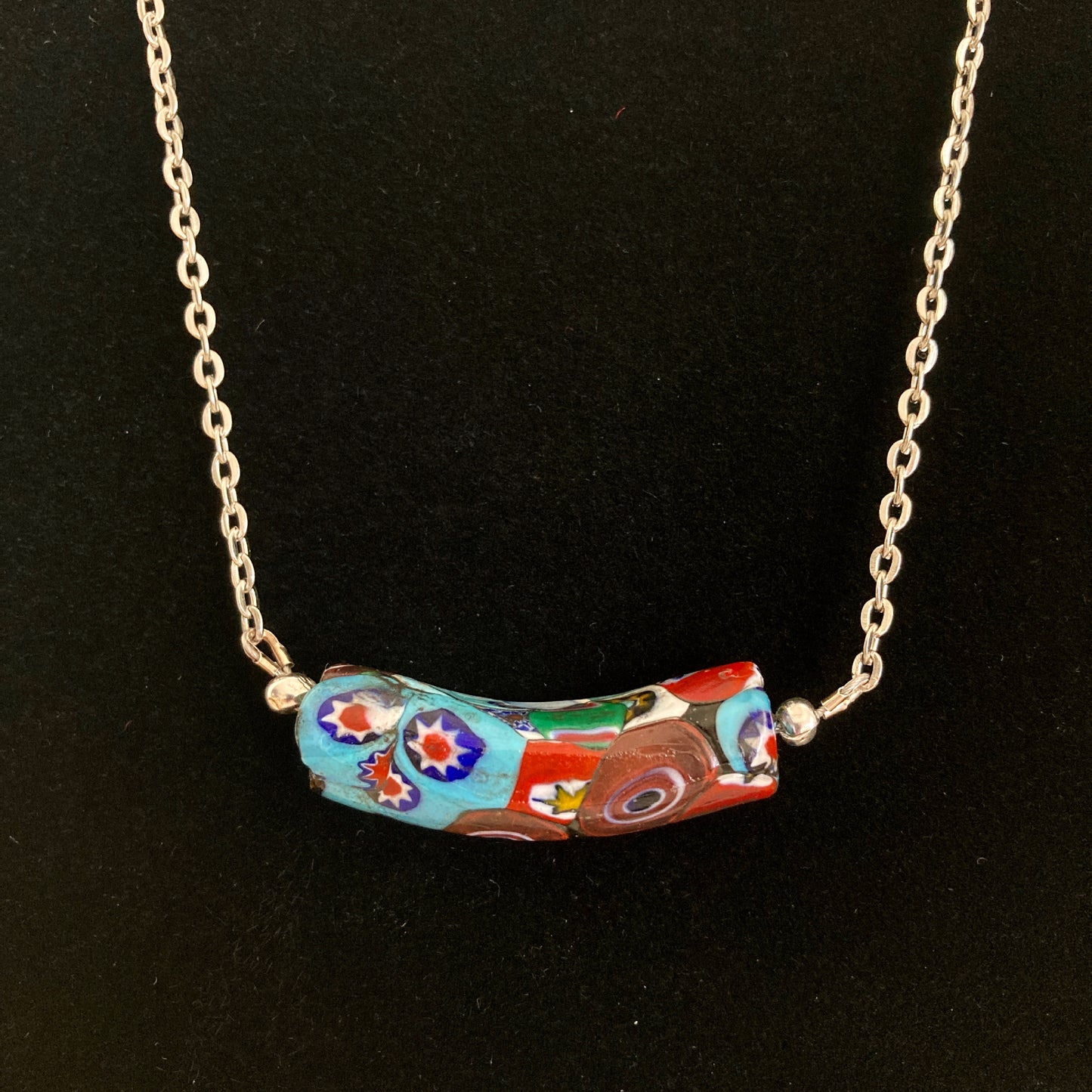 Millefiori Murano Glass Multi-Color Elbow Bead Necklace