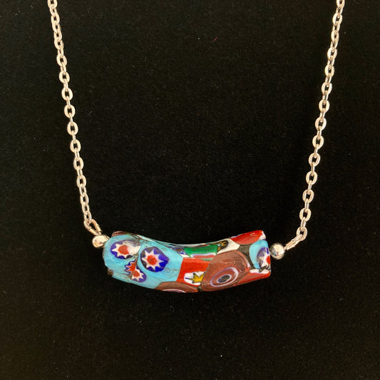 Millefiori Murano Glass Multi-Color Elbow Bead Necklace