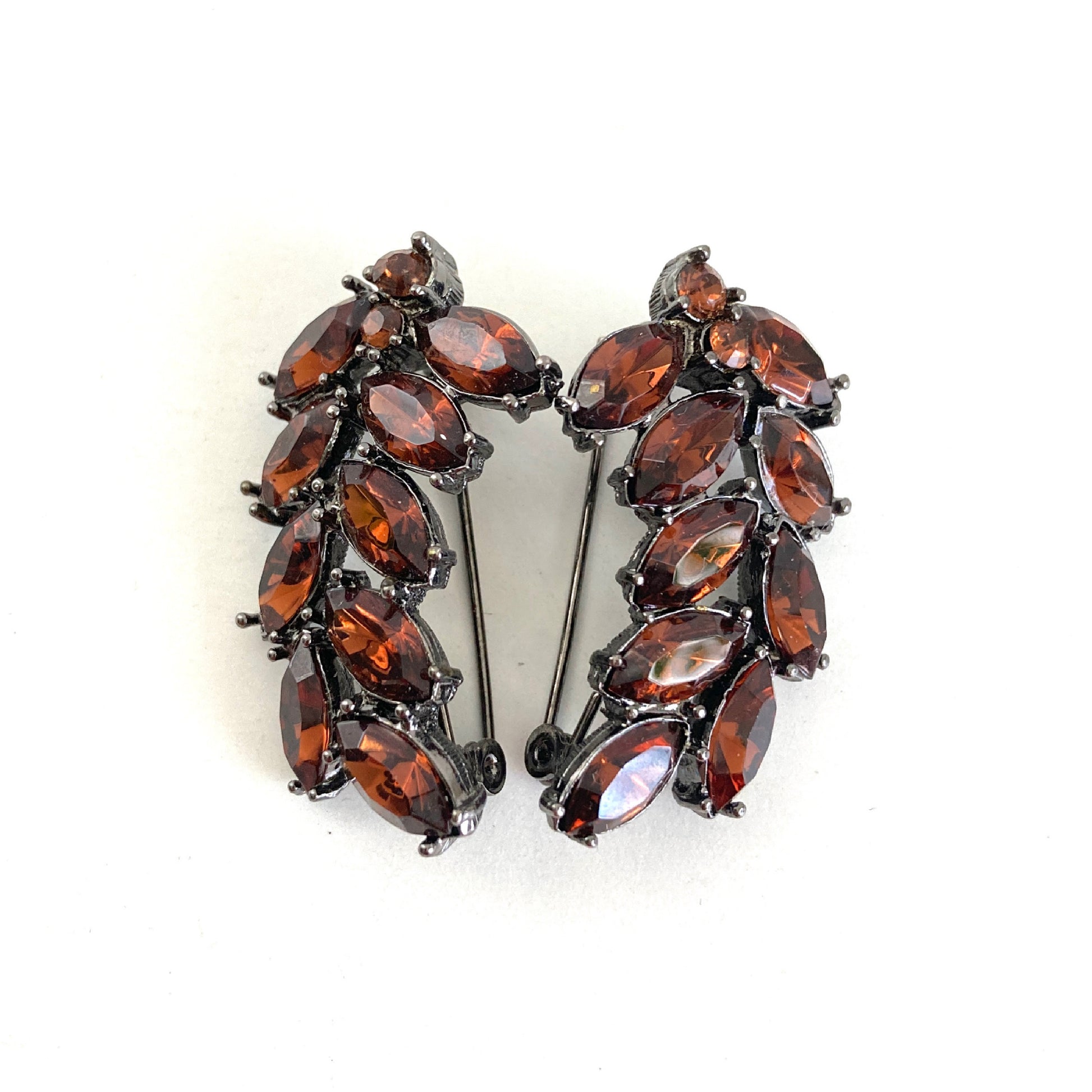 Pair of Rhinestone Brooches Autumn Leaves 