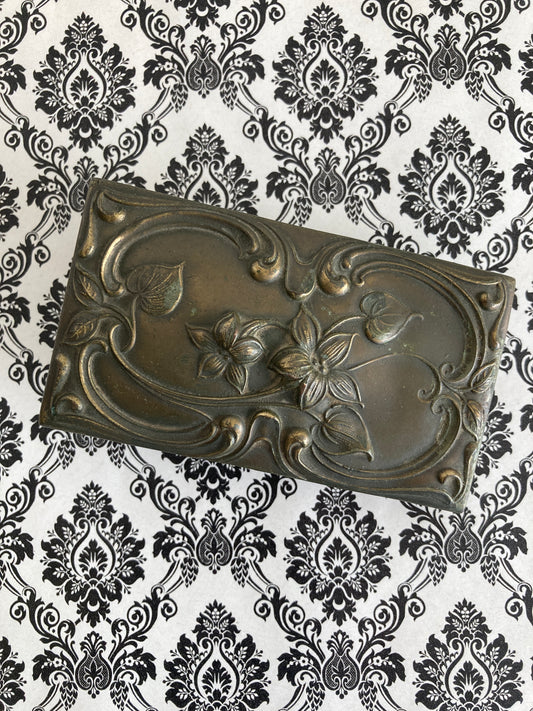 Antique Bronze Rocking Ink Blotter Art Nouveau Forget Me Not