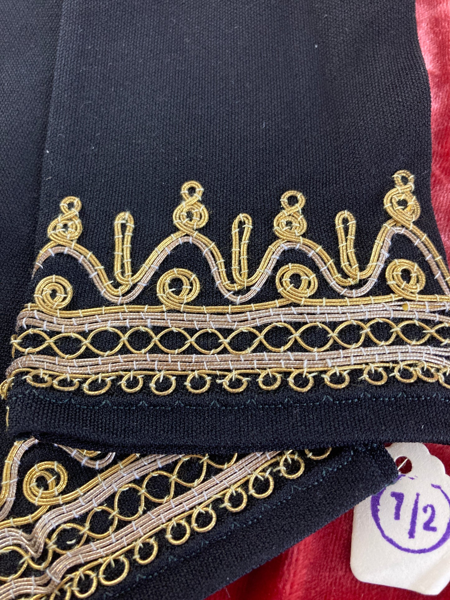 Vintage NOS Black Yemenite Embroidered Ladies Gloves Size 7 1/2