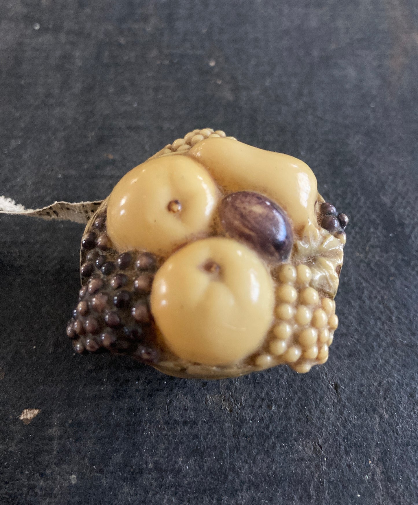 Antique Sewing Tape Measure Celluloid Basket of Fruit