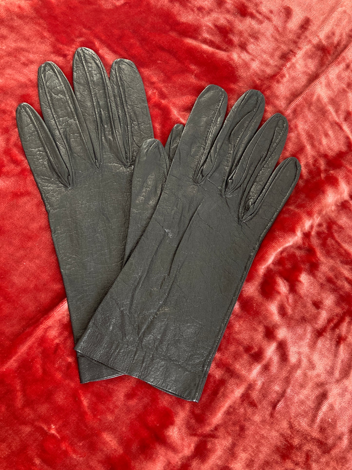 Women's Black Leather Split Wrist Gloves Size 6