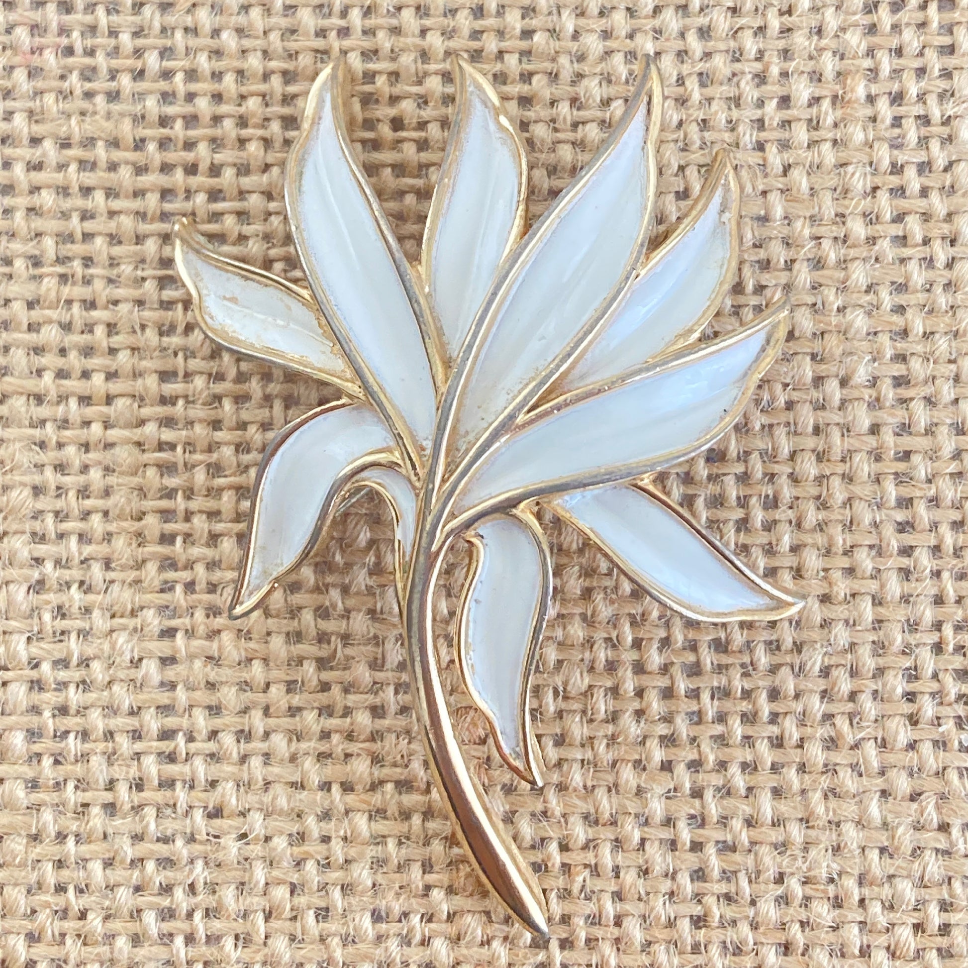 Trifari White Enamel Brooch Floral