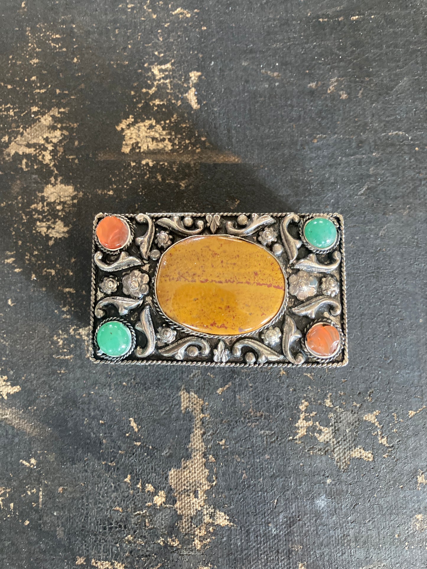 Tibetan Silver Filigree Gemstone Trinket Box