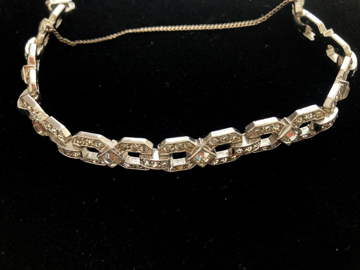 Art Deco Rhinestone and Rhodium Signed Engel Bros. Bracelet