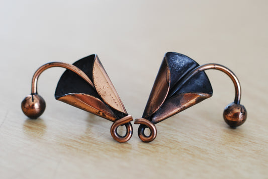 Copper Calla Lily Earrings Abstract Screw Back