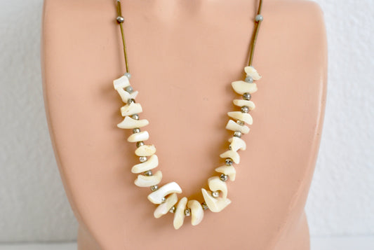 Vintage 1970s Chunky BoHo Style Mother of Pearl Necklace 