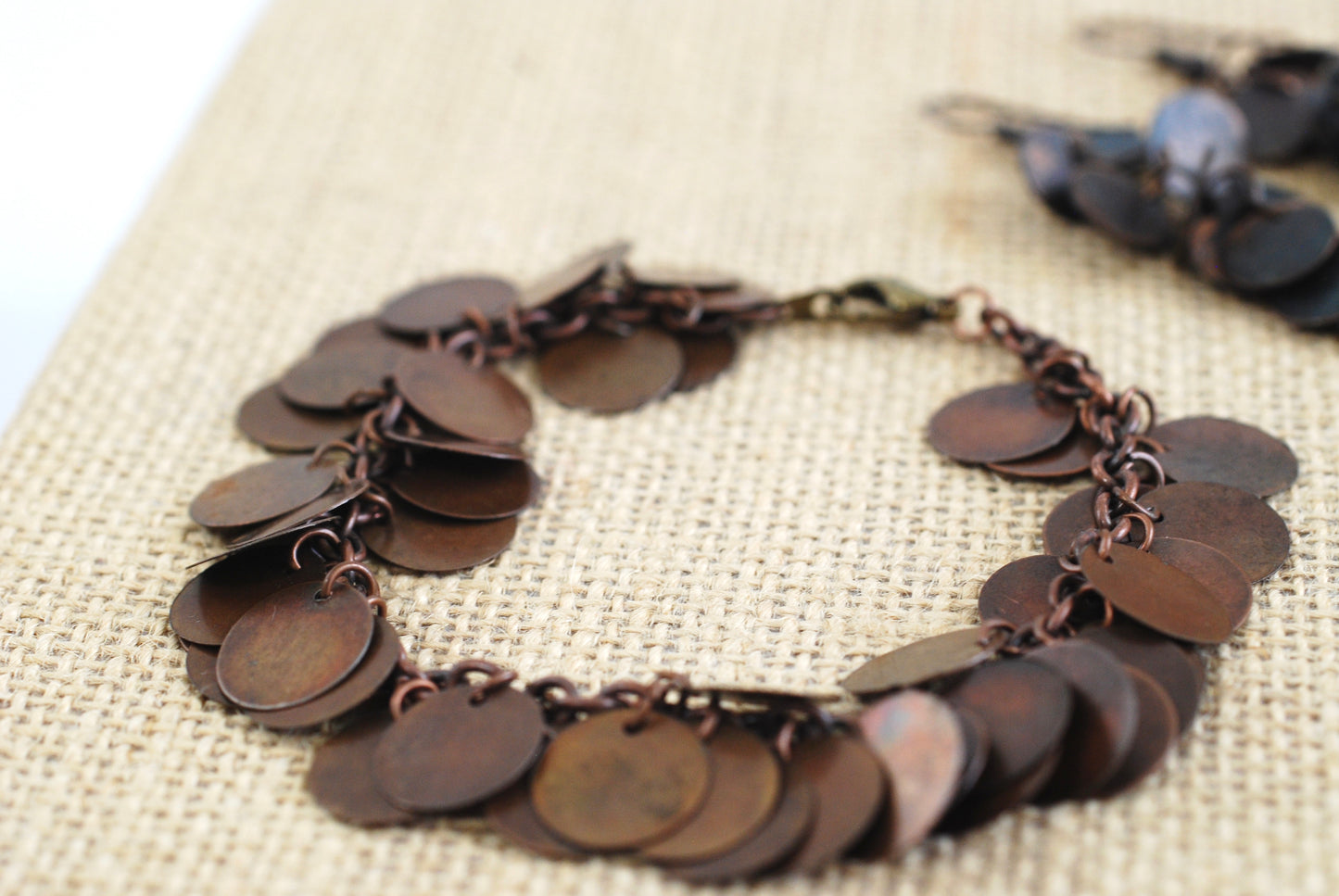 Copper Disc Cha Cha Bracelet and Earrings Set