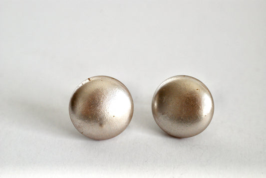 Vintage Taupe Pearl Button Screw Back Earrings Marked Japan