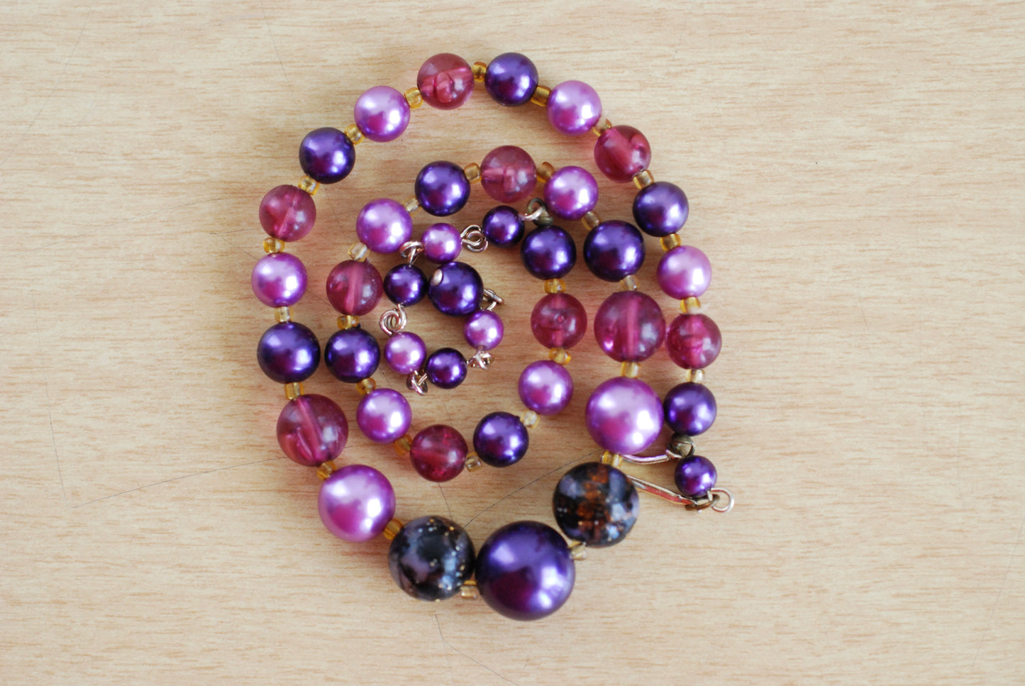 Vintage Purple Beaded Necklace 1950s, 1960s