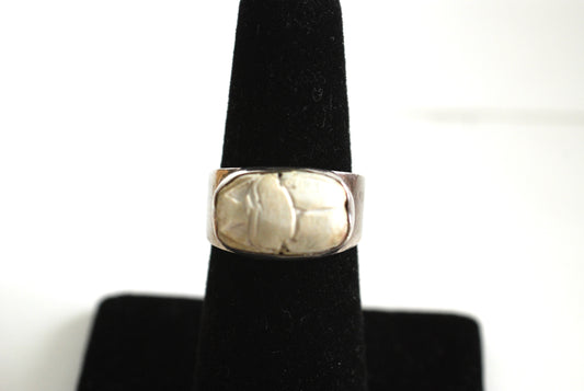 Egyptian Revival Scarab Bead Sterling Silver Ring size 7