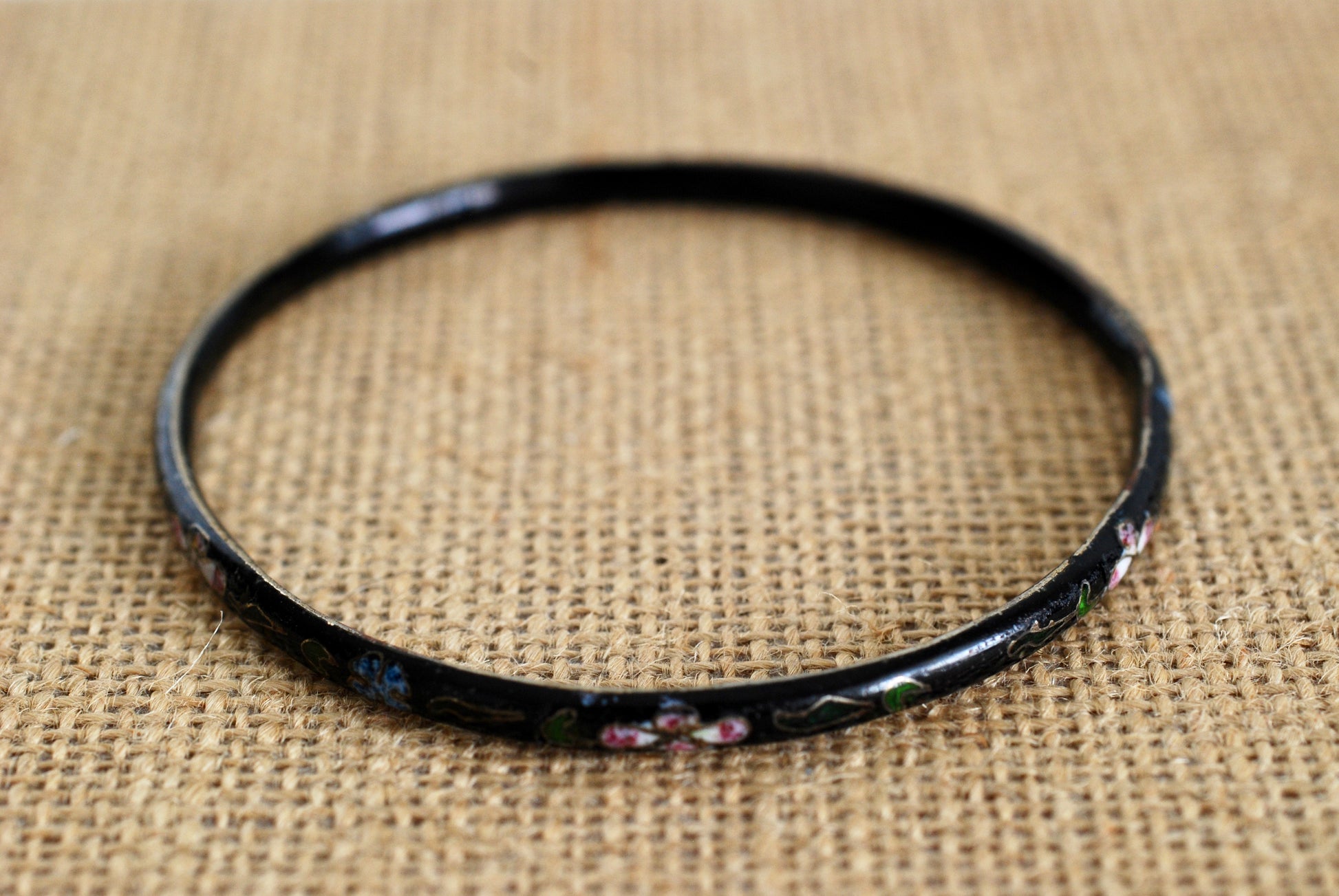 Vintage Black Cloisonné Thin Bracelet