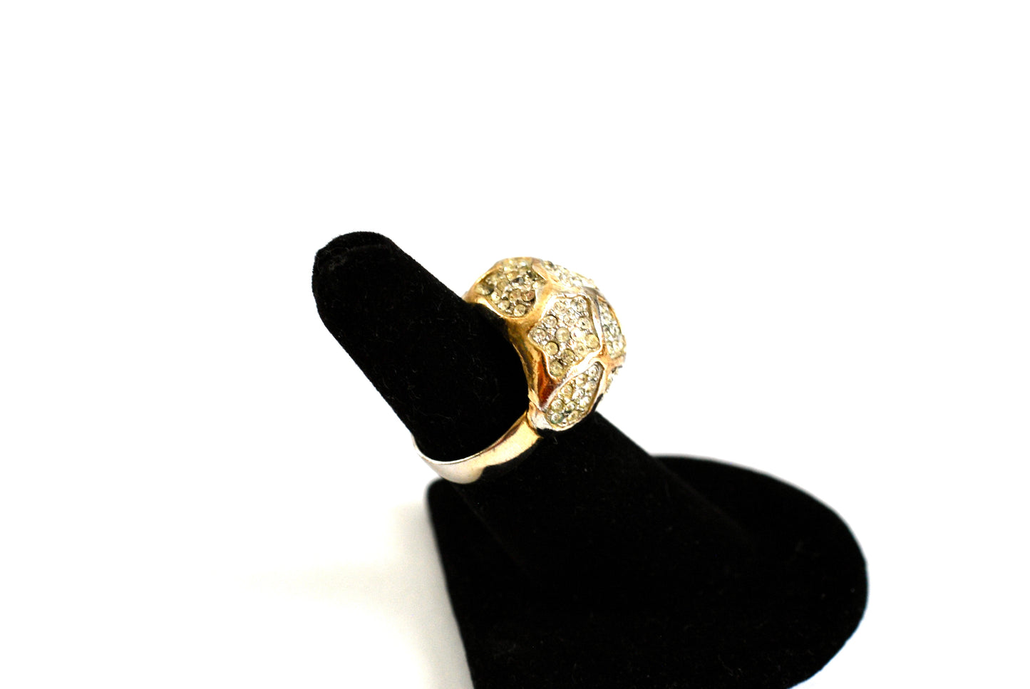 Rhinestone Encrusted Bubble or Dome Cocktail Ring Gold Tone