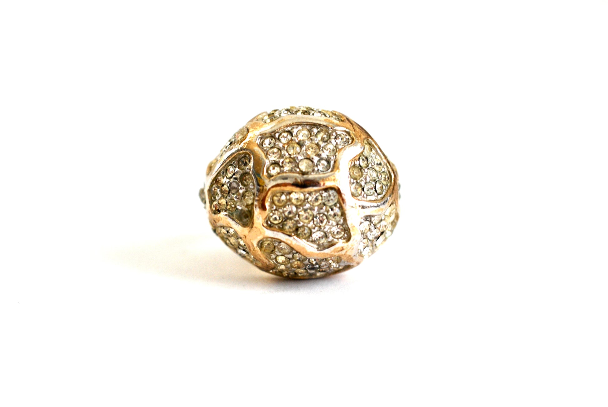 Rhinestone Encrusted Bubble or Dome Cocktail Ring Gold Tone 