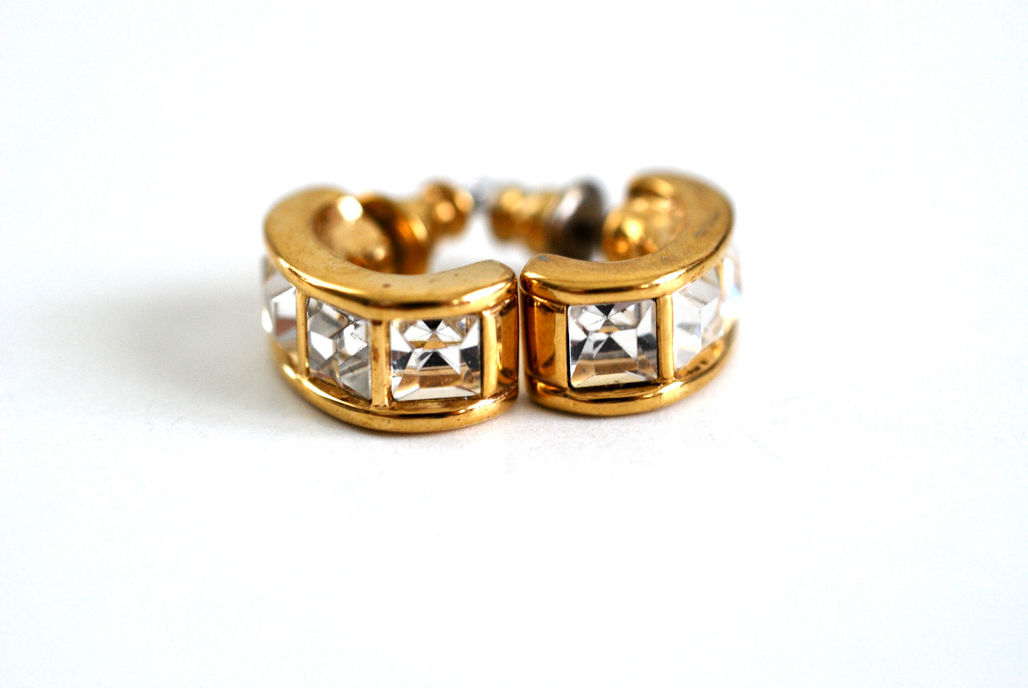 Vintage Swarovski Half Hoop Earrings Square Crystals