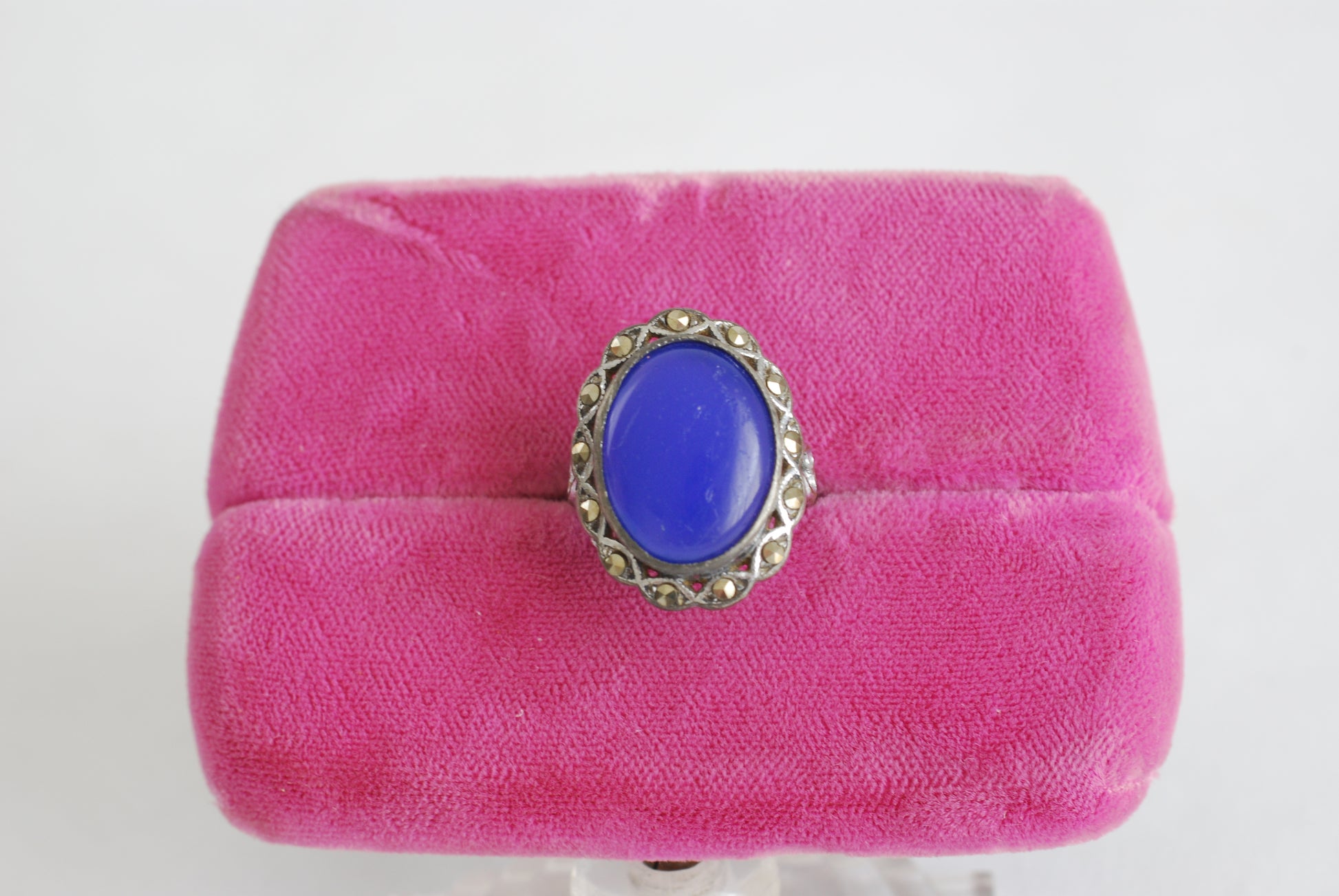 Vintage Blue Glass & Marcasite Ring by Uncas