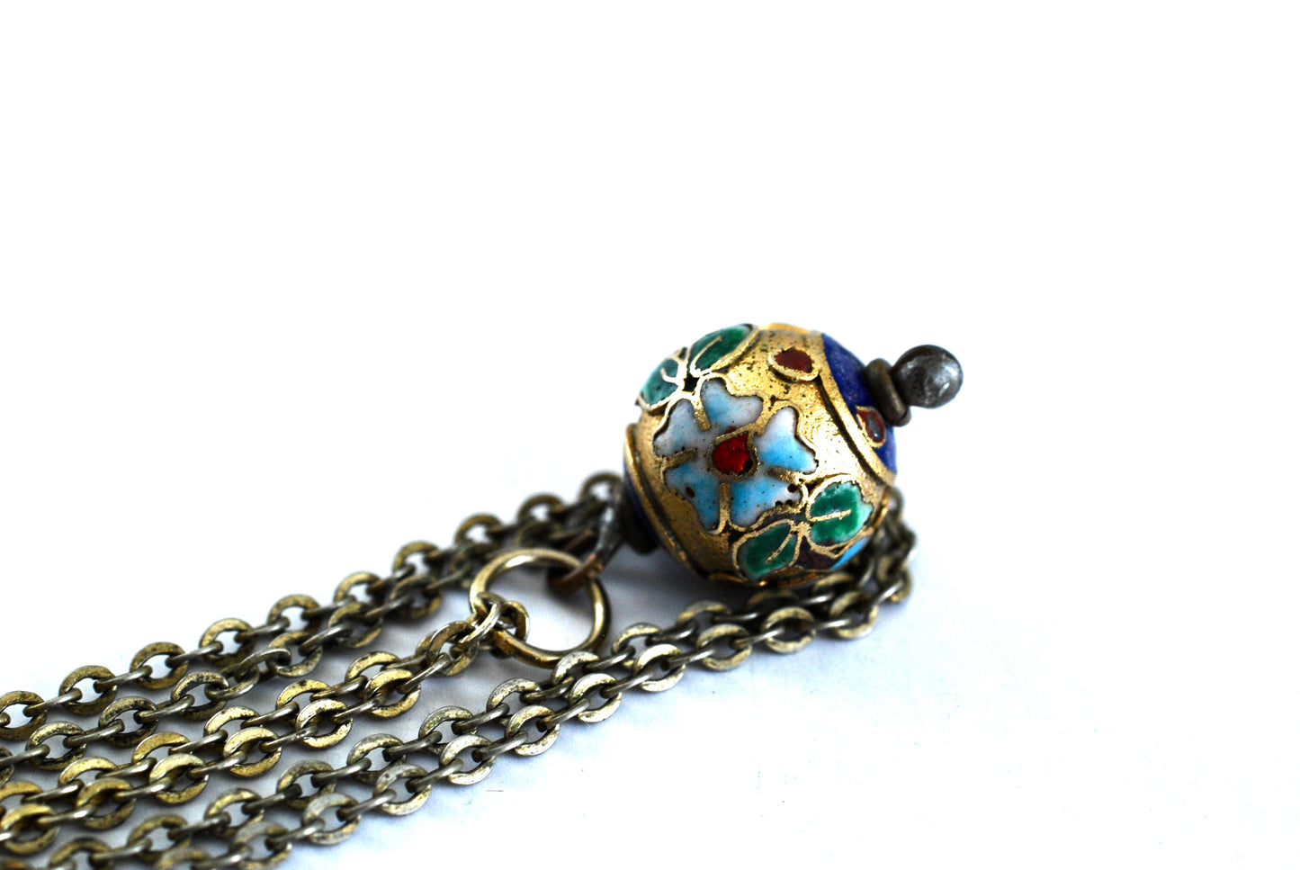 Vintage Brass Champleve Pendant Necklace