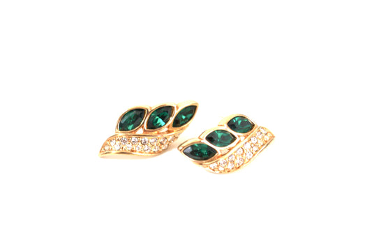 Emerald Green Triple Marquise Rhinestone Earrings