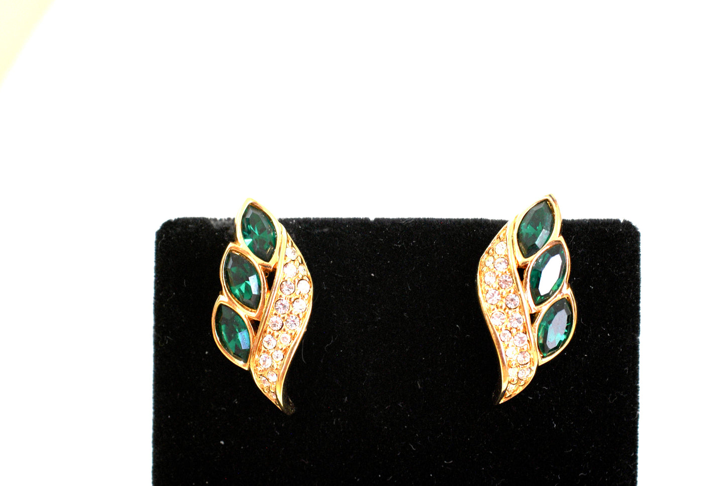 Emerald Green Triple Marquise Rhinestone Earrings