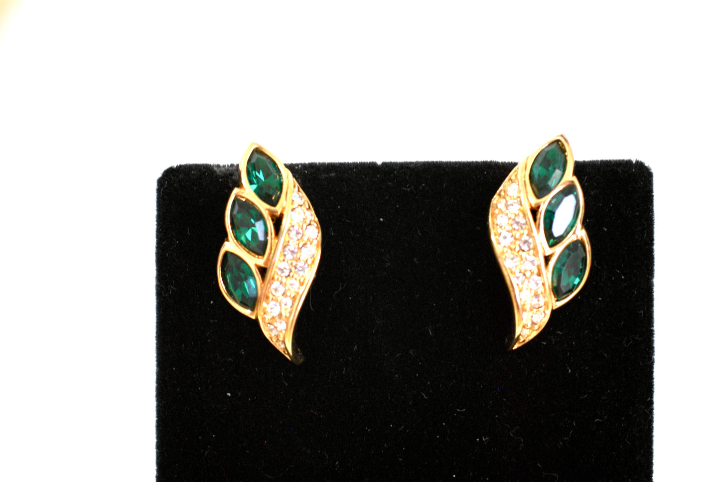 Emerald Green Triple Marquise Rhinestone Earrings