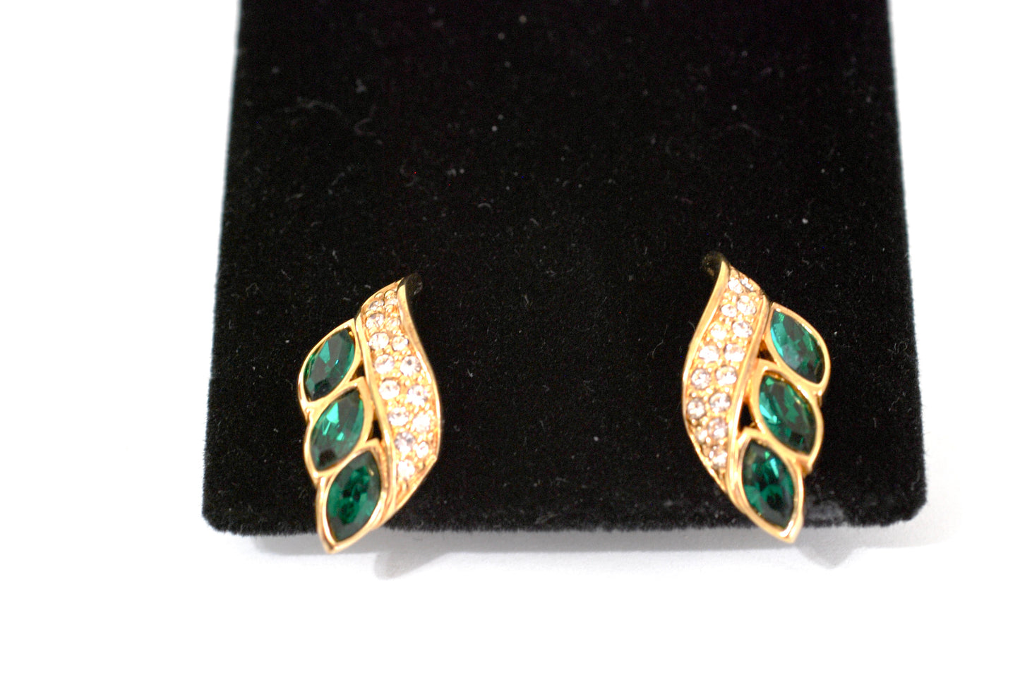 Emerald Green Triple Marquise Rhinestone Earrings