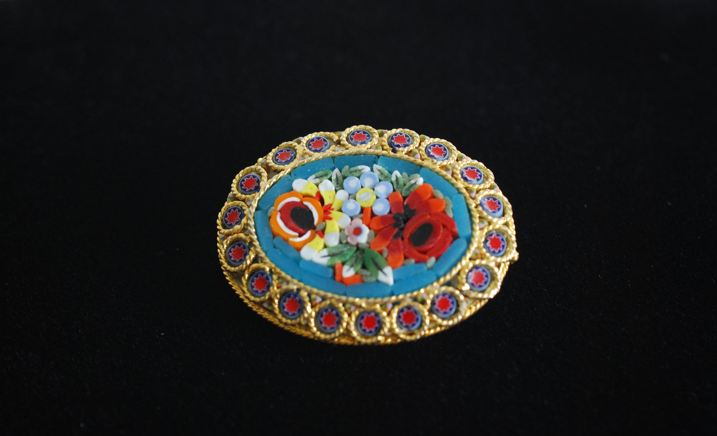 Oval Micro Mosaic Floral Brooch