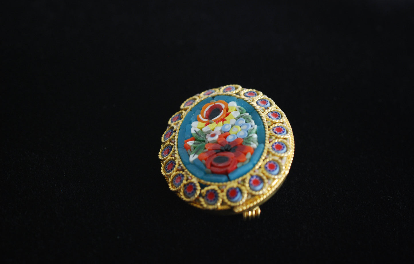 Oval Micro Mosaic Floral Brooch