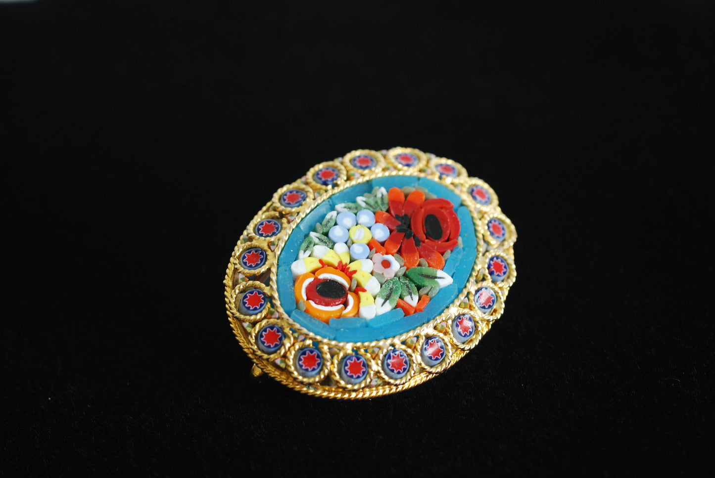 Oval Micro Mosaic Floral Brooch