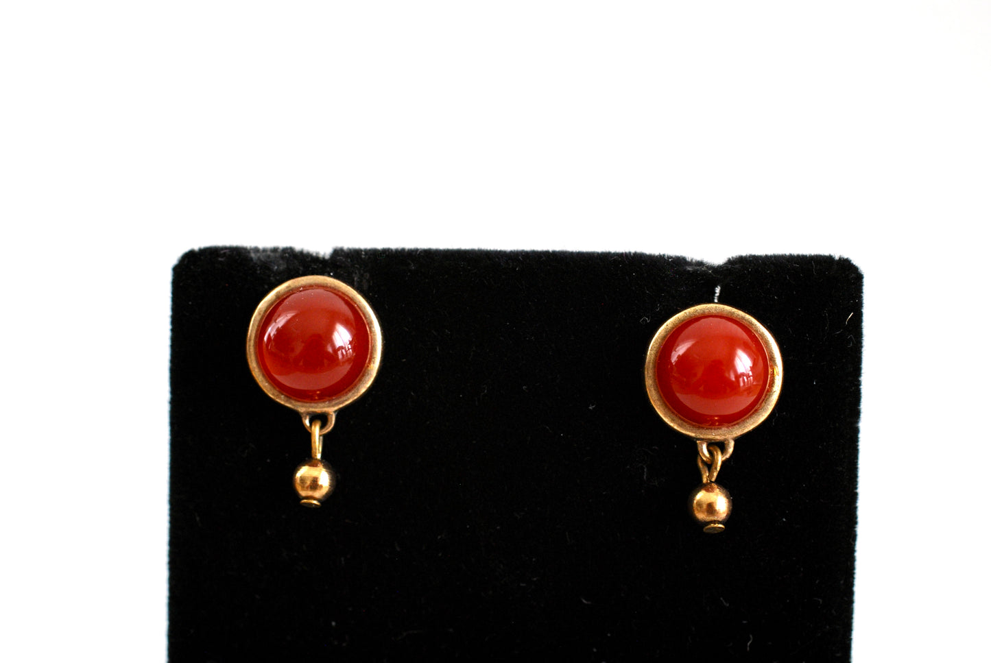 Carnelian Red Cabochon Earrings Post Style Pierced