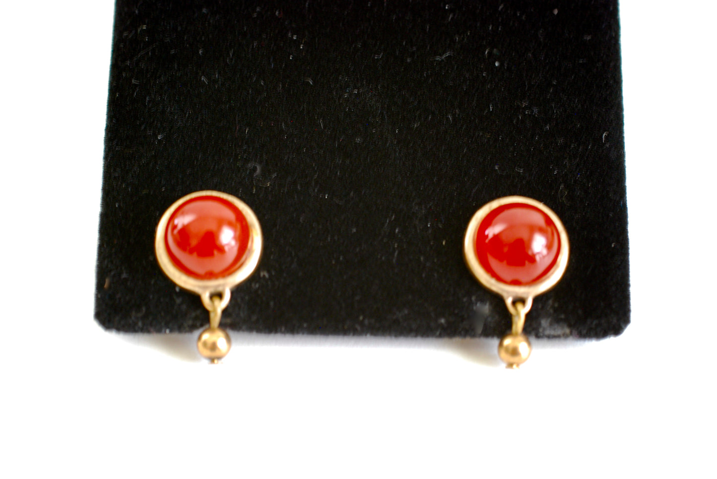 Carnelian Red Cabochon Earrings Post Style Pierced