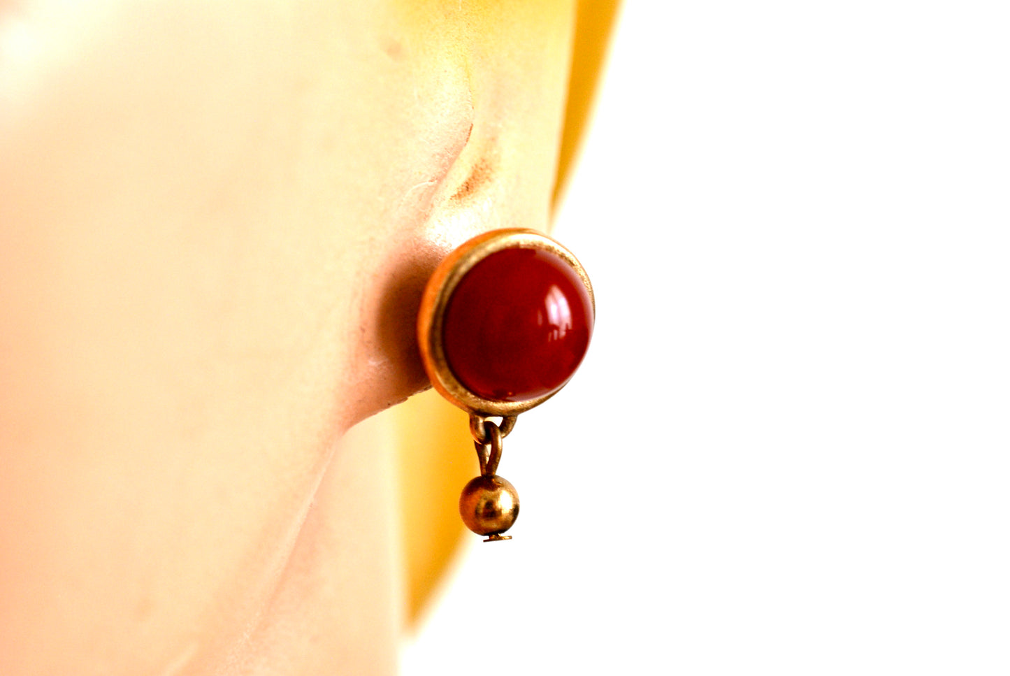 Carnelian Red Cabochon Earrings Post Style Pierced