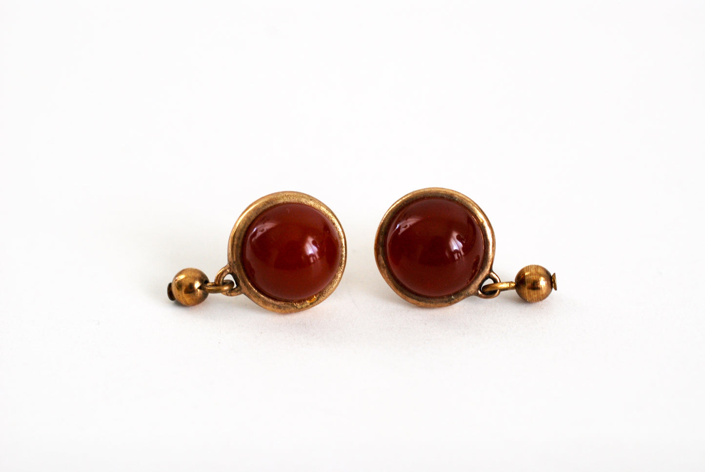 Carnelian Red Cabochon Earrings Post Style Pierced