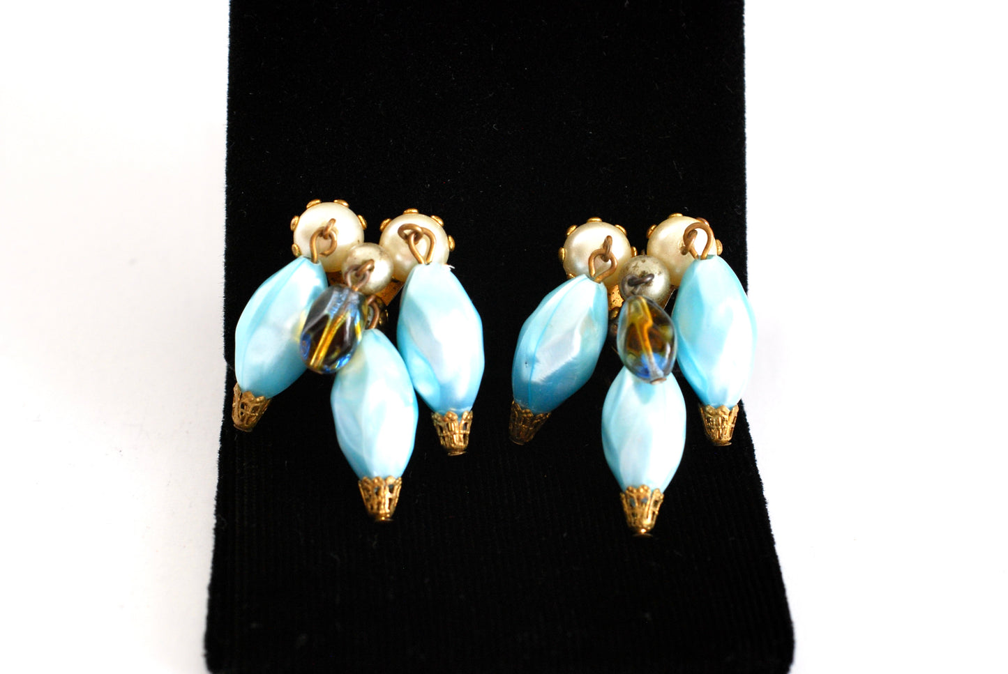 Vintage Baby Blue Dangle Earrings Clip Ons 1950s
