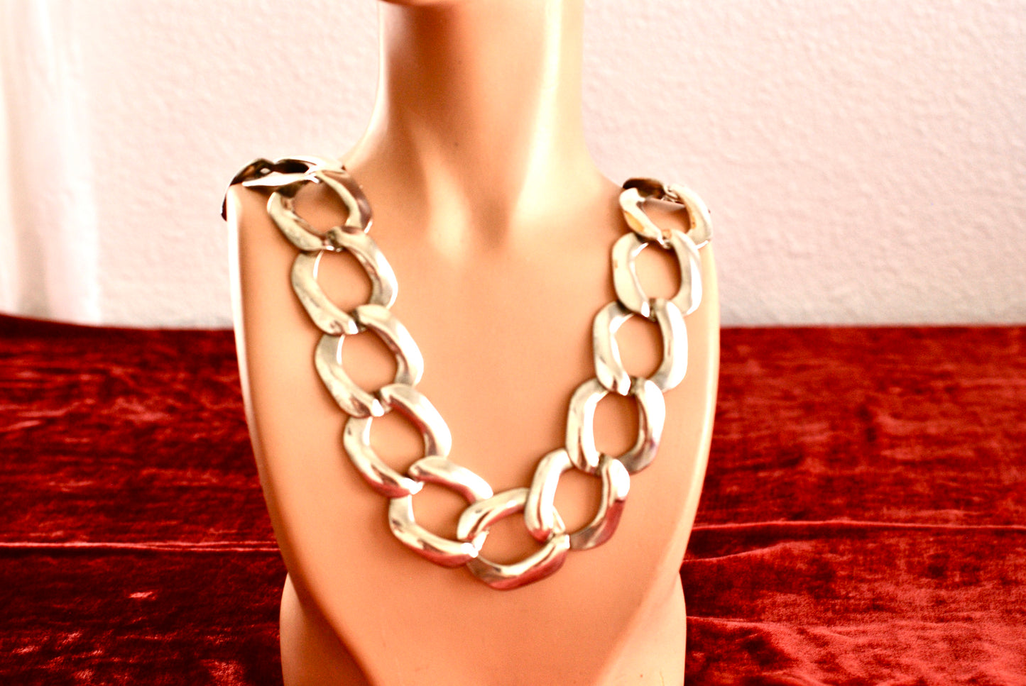 Chunky Chain Necklace & Earrings Silver Metal