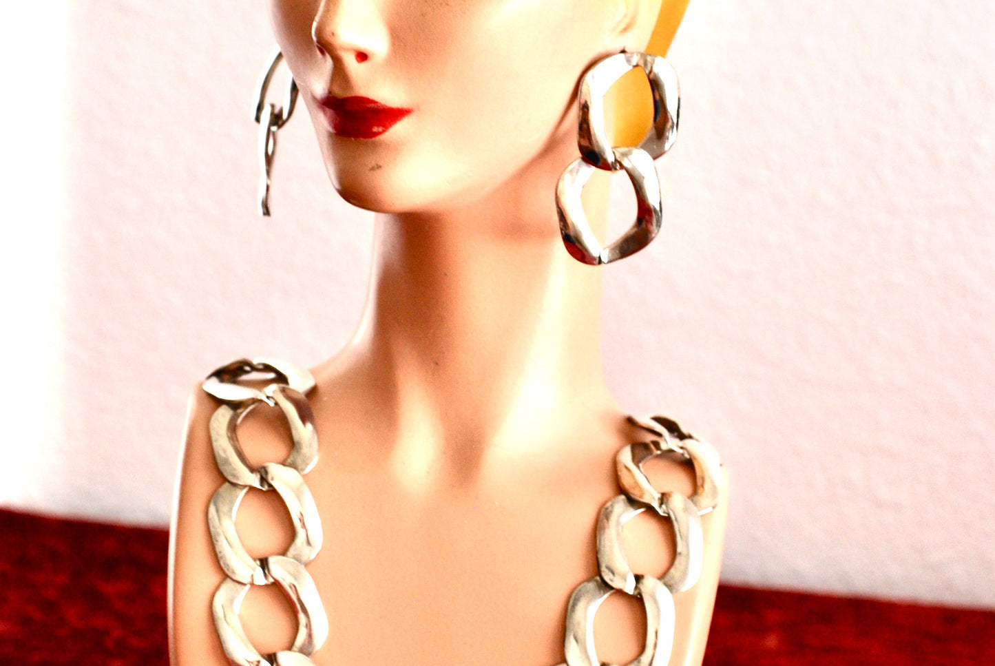 Chunky Chain Necklace & Earrings Silver Metal