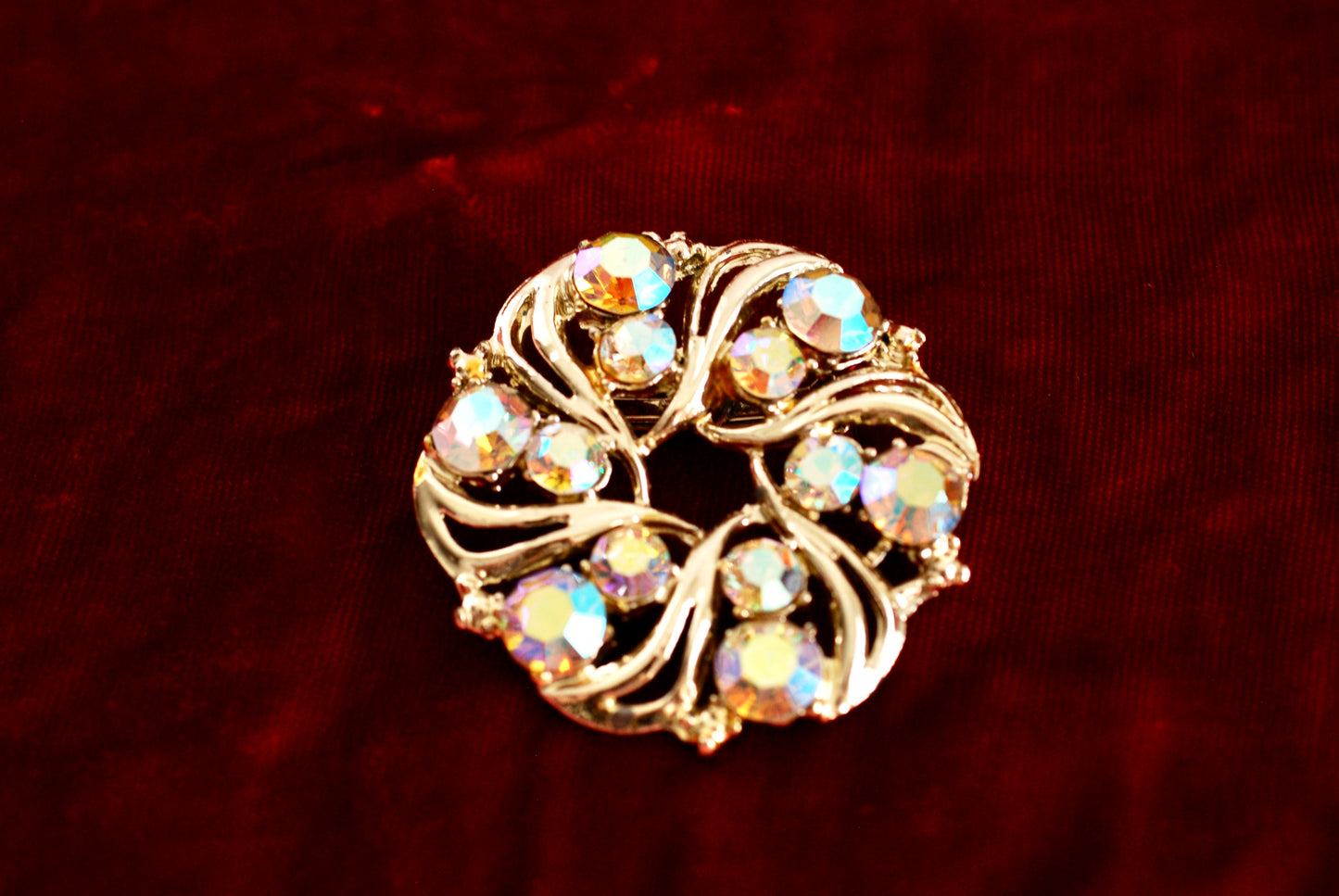 Vintage Circle Brooch AB Rhinestones