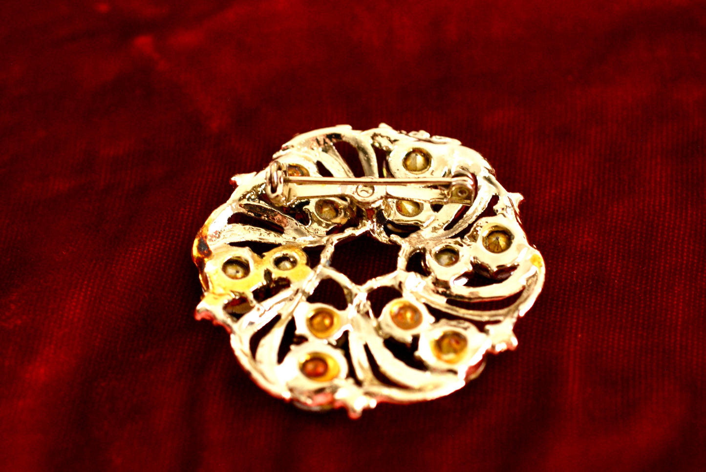 Vintage Circle Brooch AB Rhinestones