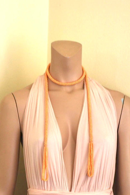 Peach Seed Bead Sautoir Flapper Necklace