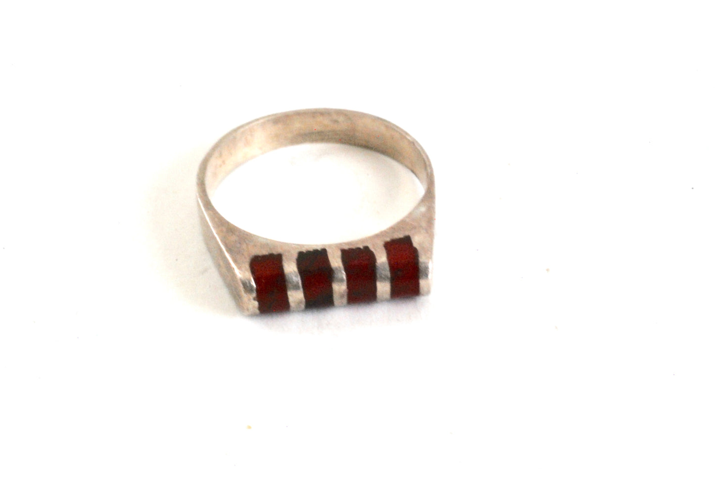 Tiny Sterling and Carnelian Pinky Ring size 4 1/2