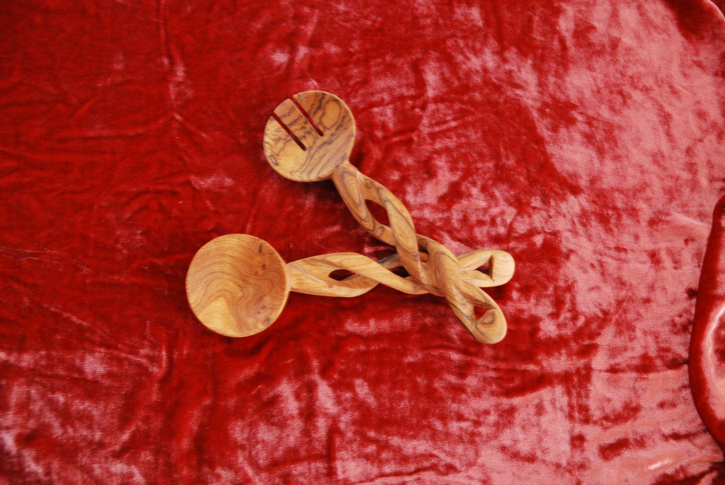 Twisted Olive Wood Salad Set