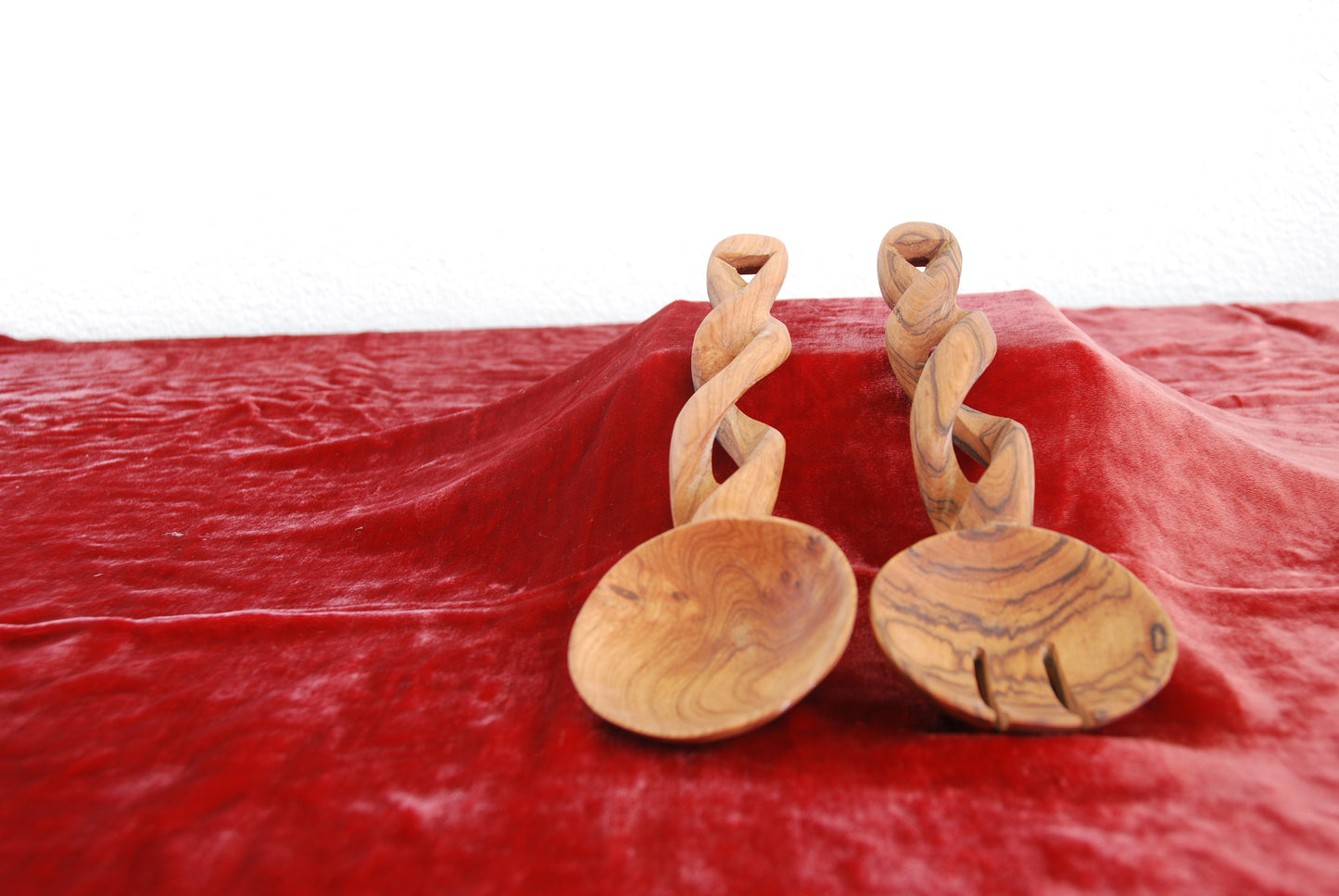 Twisted Olive Wood Salad Set