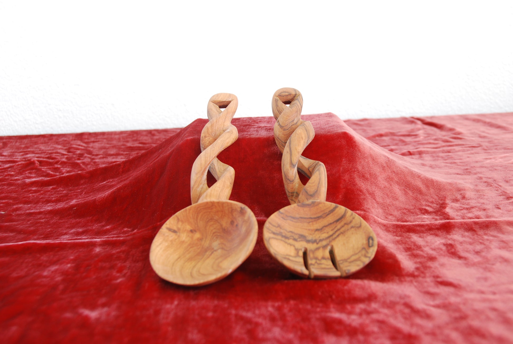 Twisted Olive Wood Salad Set