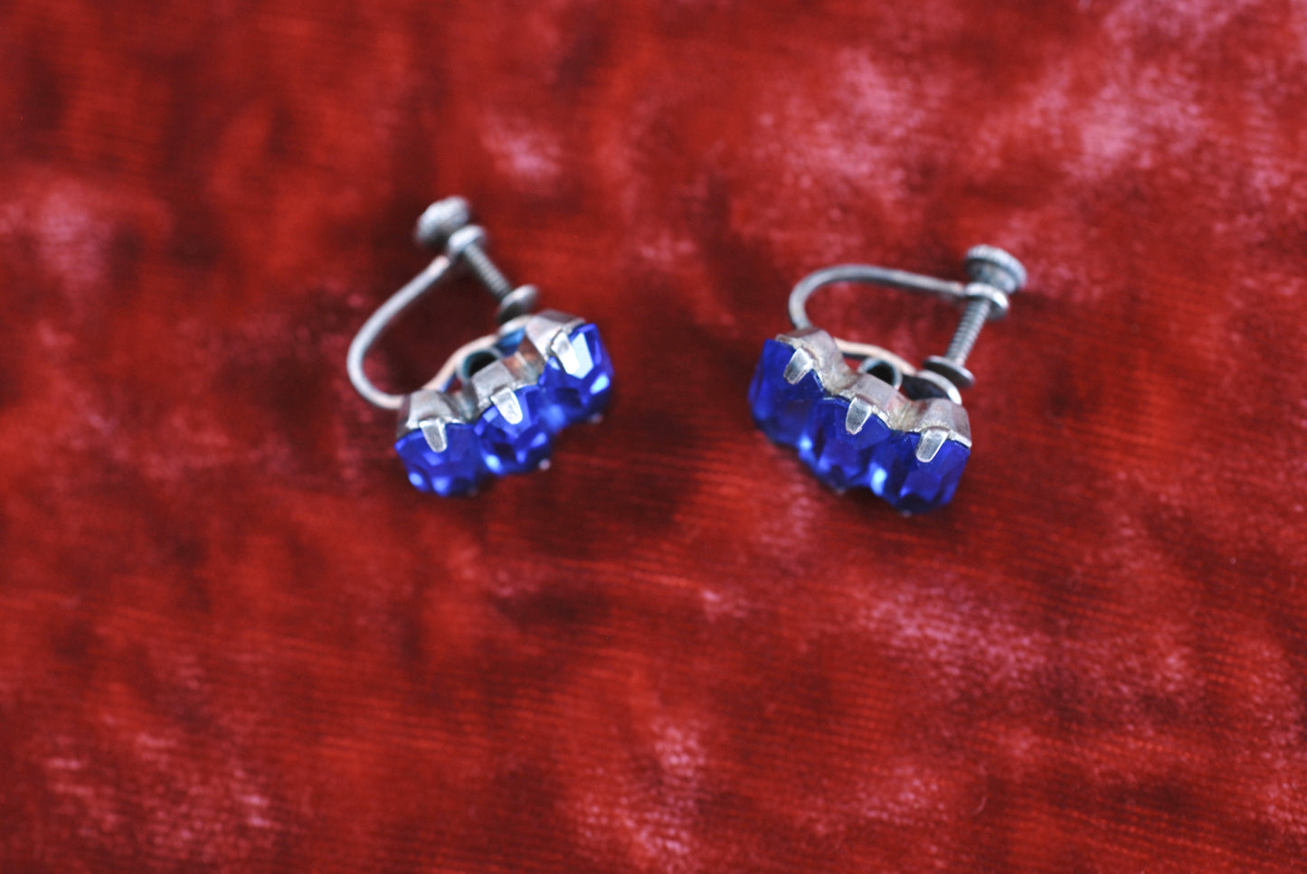 Antique Sterling Sapphire Glass Earrings
