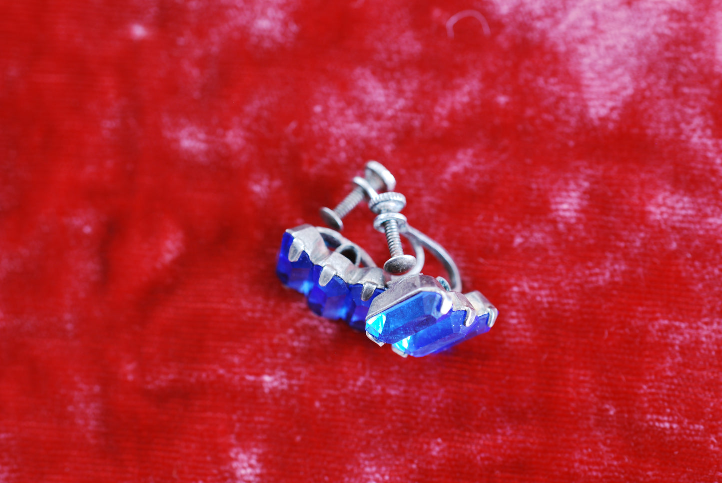 Antique Sterling Sapphire Glass Earrings