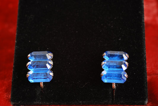 Antique Sterling Sapphire Glass Earrings