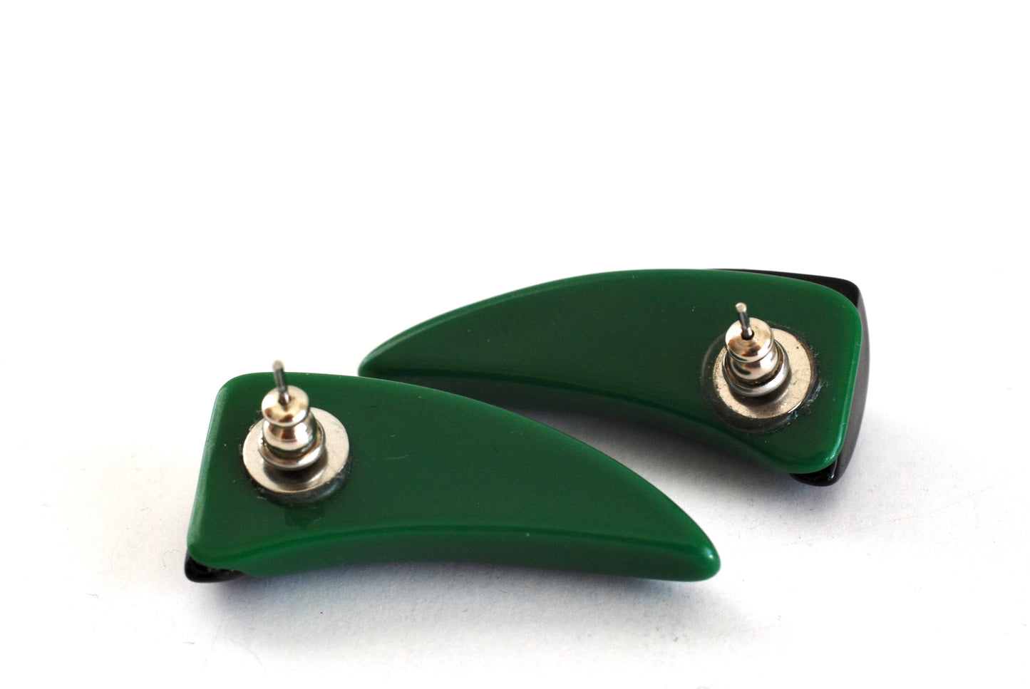 Vintage Green and Black Earrings Horn Shape Pierced